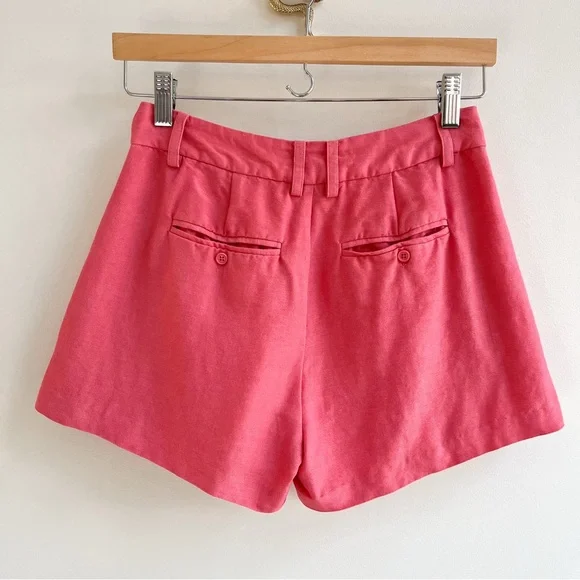 [paige] nwot andie linen blend high waisted pleated shorts coral 00